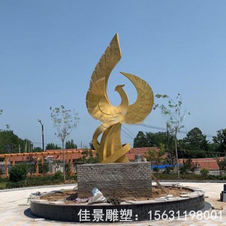 园林不锈钢金色凤凰雕塑