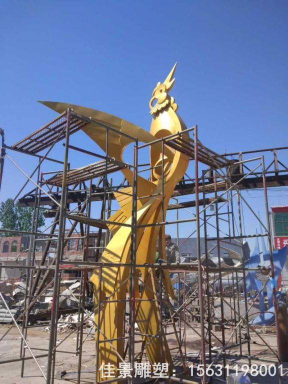 户外不锈钢金色凤凰雕塑