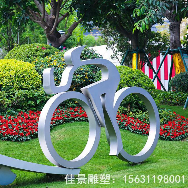 不锈钢镜面自行车别墅雕塑