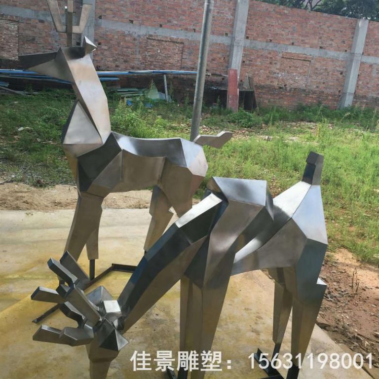 不锈钢几何鹿动物雕塑