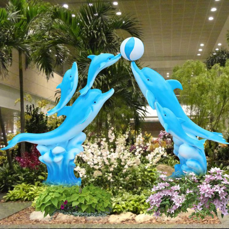 不锈钢城市彩绘海豚雕塑