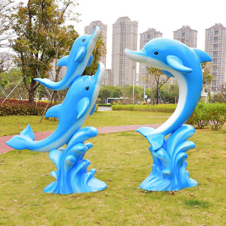 彩绘海豚不锈钢动物雕塑