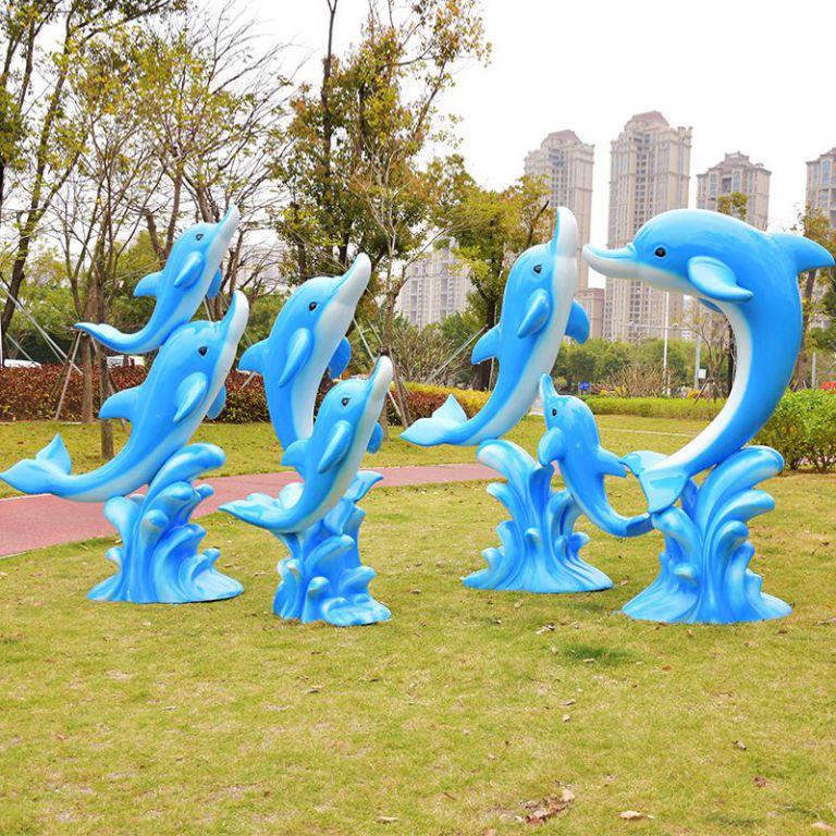 彩绘海豚不锈钢街边雕塑
