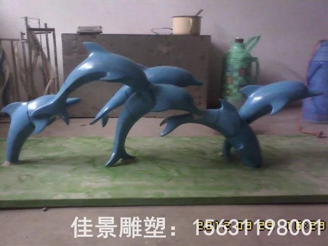 彩绘海豚不锈钢别墅雕塑