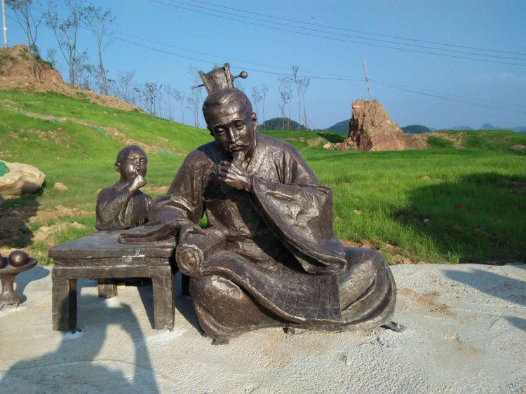 看竹简古代人物景观铜雕