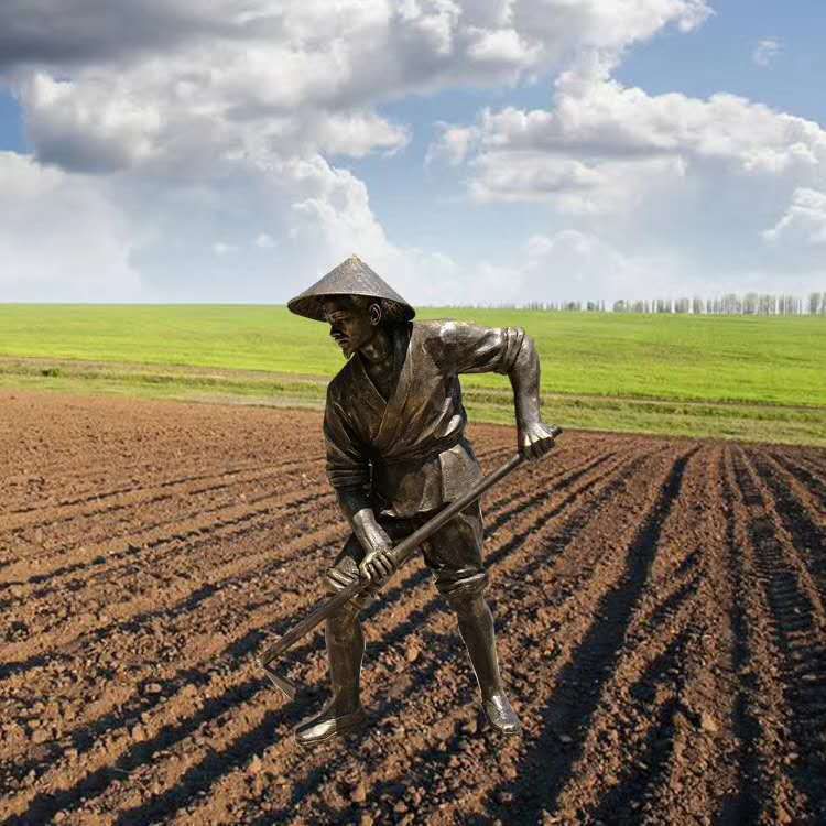 耕犁人物农耕标志铜雕