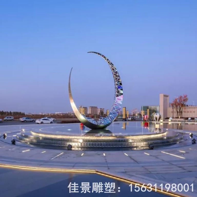 发光月亮街边不锈钢雕塑