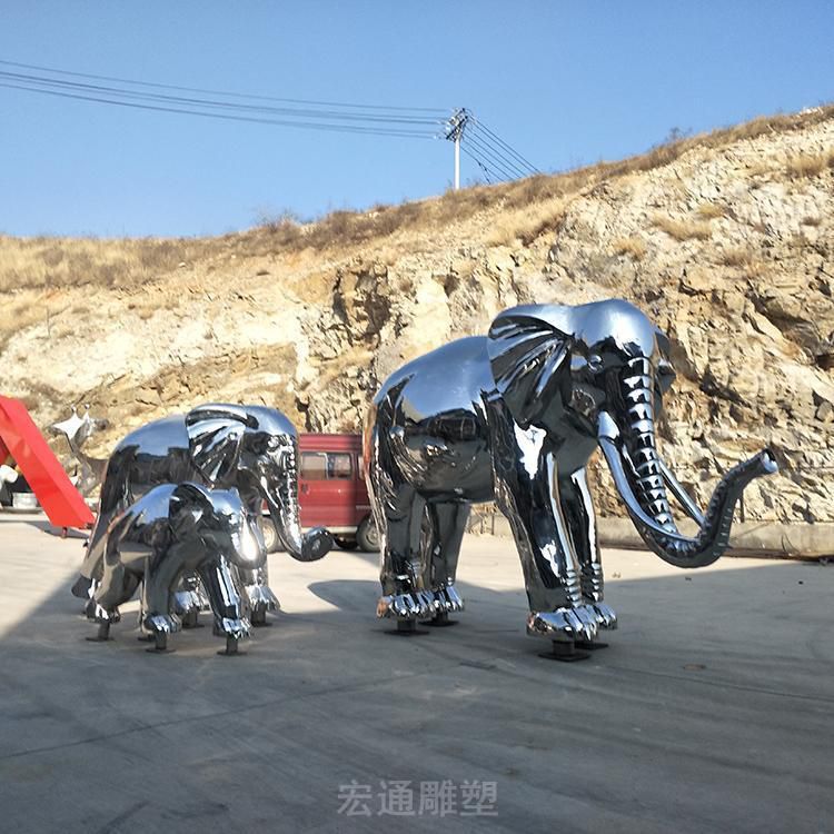 不锈钢大象街边景观雕塑
