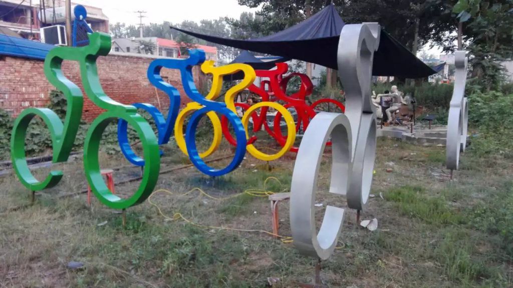 不锈钢骑自行车广场雕塑