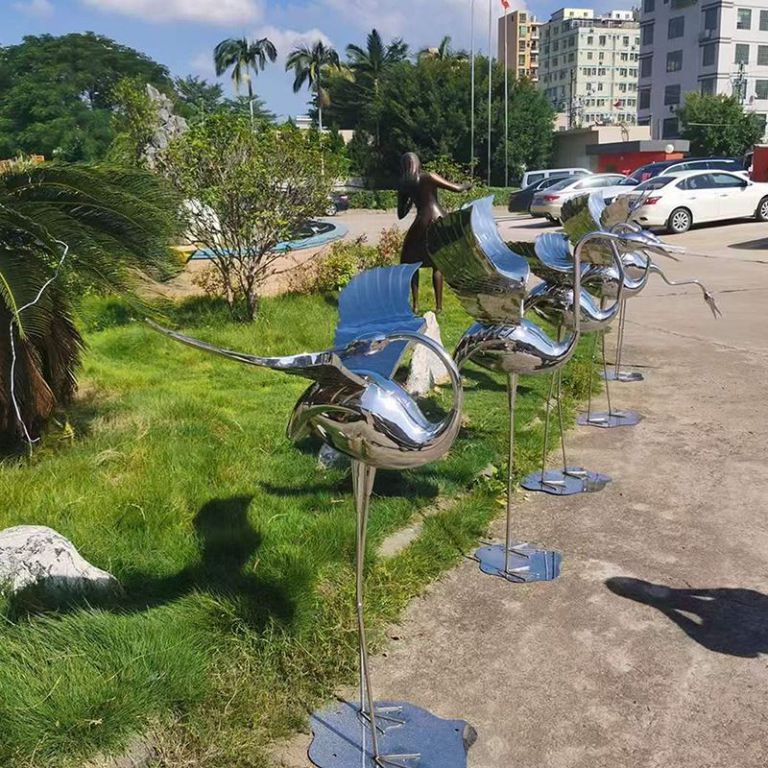 镜面仙鹤景区不锈钢雕塑