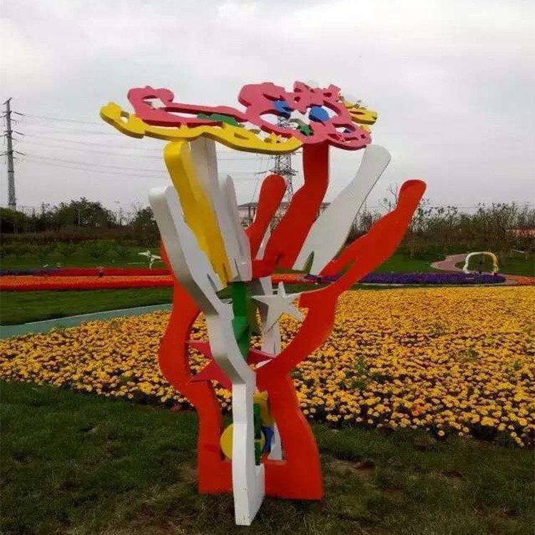 抽象花朵不锈钢彩绘雕塑