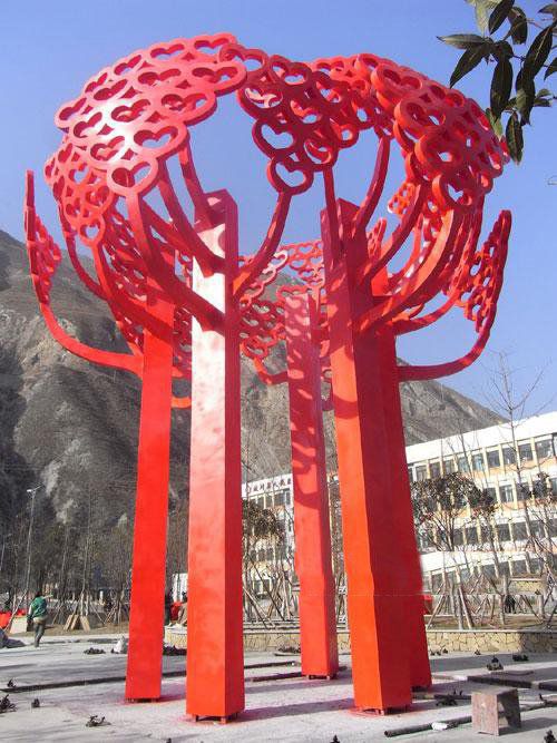 不锈钢红色树叶彩绘雕塑
