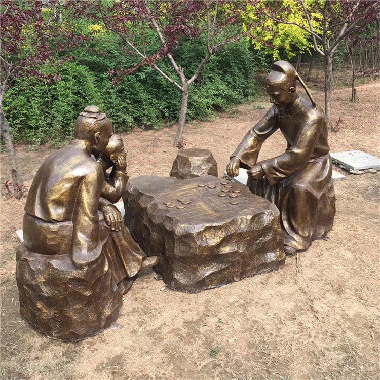 下棋人物路边小品铜雕