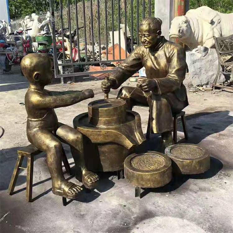 民俗文化磨豆浆人物铜雕