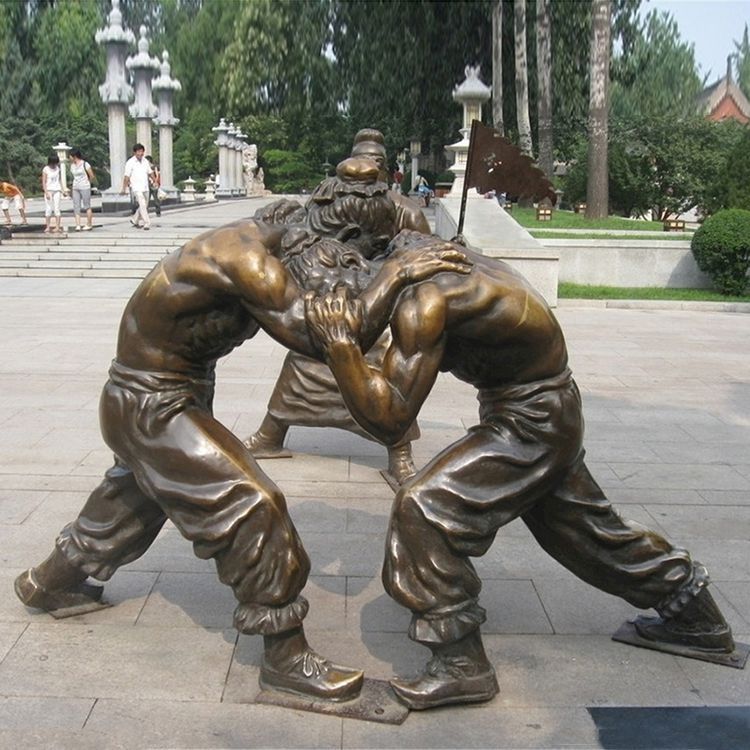古人摔跤小品人物铜雕