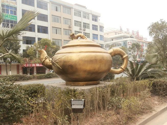 茶壶茶杯商场景观铜雕