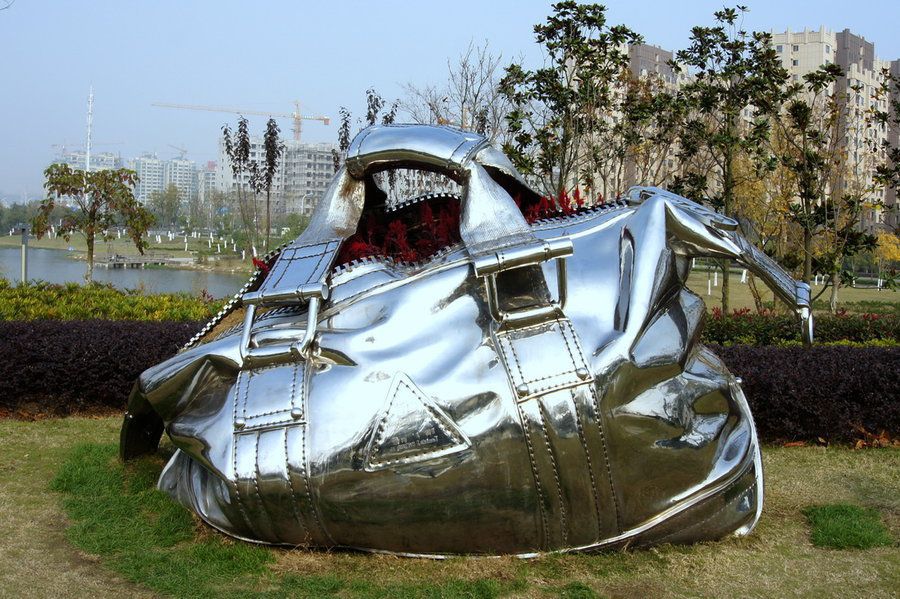 不锈钢几何购物标志景观雕塑