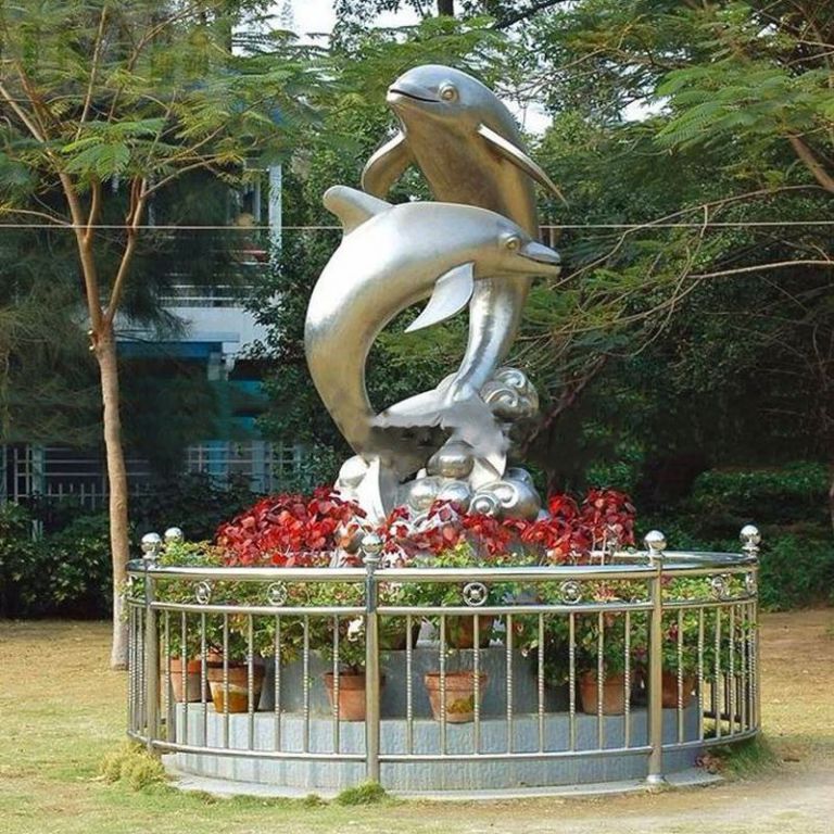 不锈钢镜面海豚标志雕塑