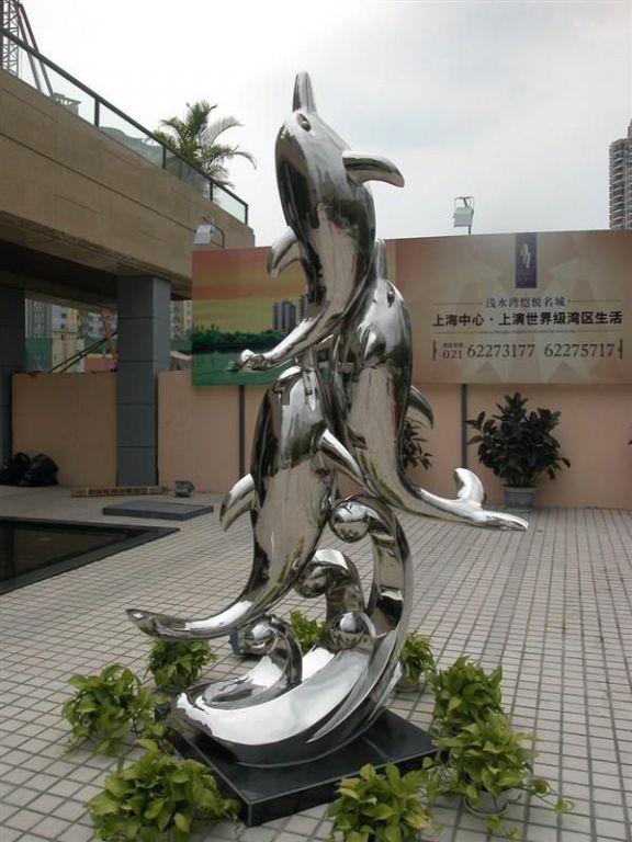 不锈钢海豚动物标志雕塑