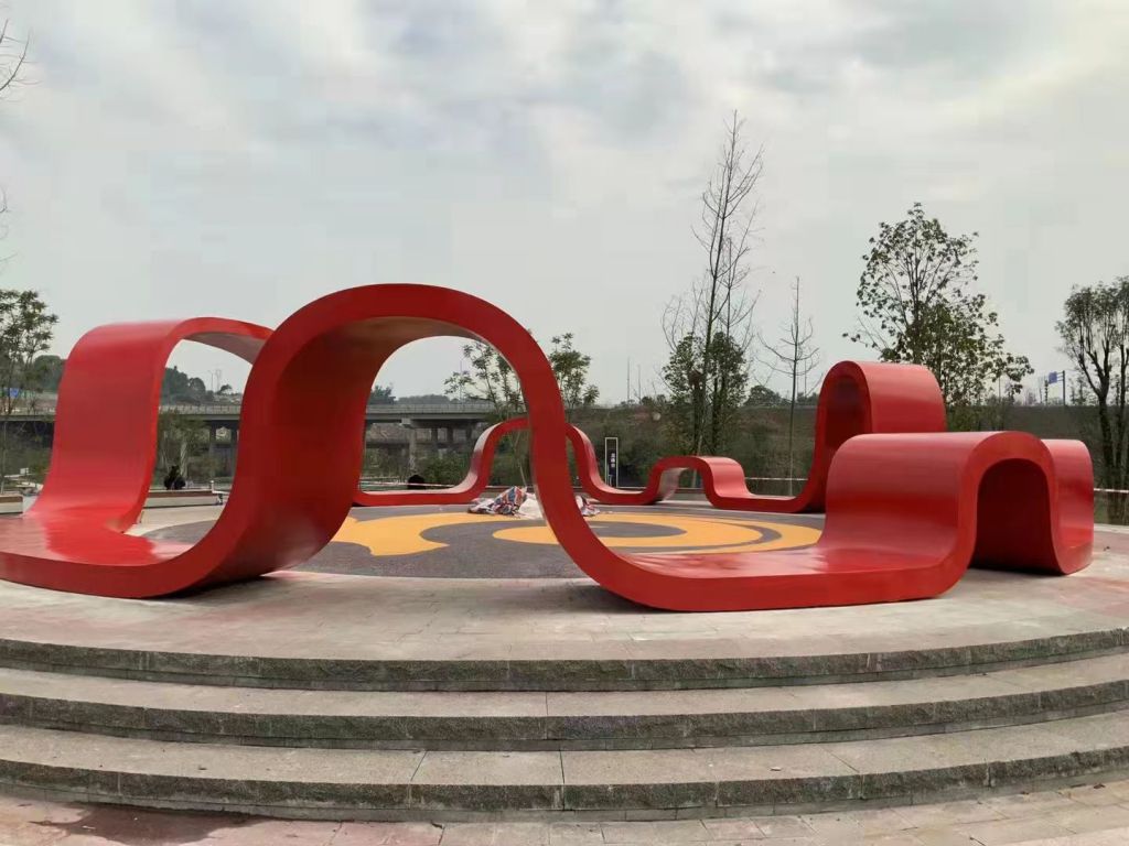 广场不锈钢飘带坐凳雕塑