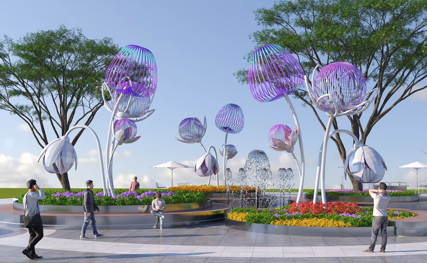 网红打卡 不锈钢花朵雕塑