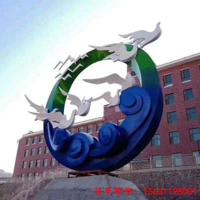 广场不锈钢抽象圆环鸽子雕塑