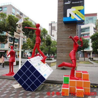 玻璃钢魔方雕塑金属彩色正方体造型设计