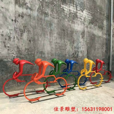 景观不锈钢抽象人物骑车子雕塑