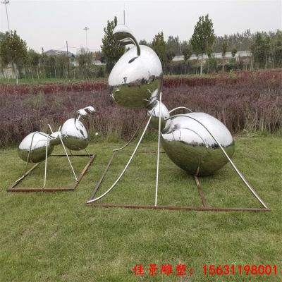 公园动物不锈钢镜面蚂蚁雕塑