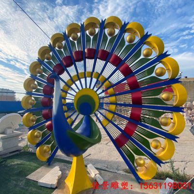 不锈钢孔雀开屏雕塑仿真动物摆件