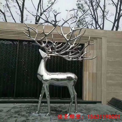金属镜面不锈钢景观梅花鹿雕塑