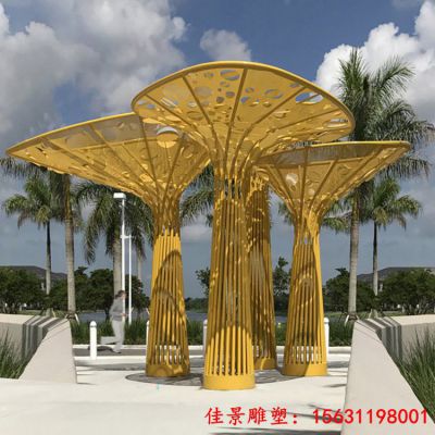 不锈钢金色大树发光雕塑