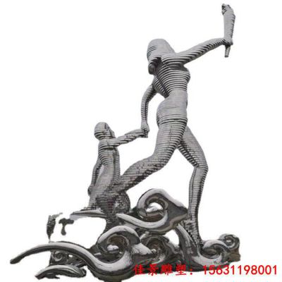 校园不锈钢举火炬人物雕塑