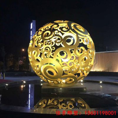 发光不锈钢彩色镂空球雕塑