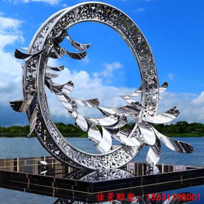 公园不锈钢抽象圆环鸽子雕塑