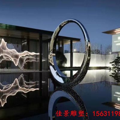 月亮造型不锈钢发光圆环雕塑新品