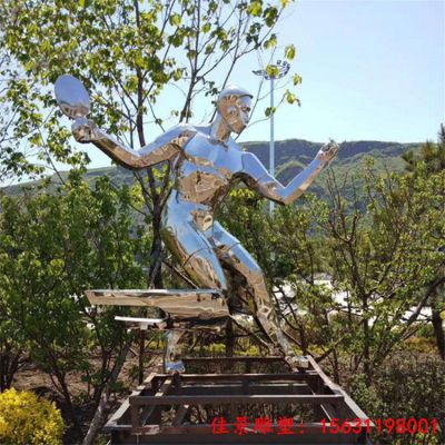 不锈钢运动主题打乒乓球人物雕塑