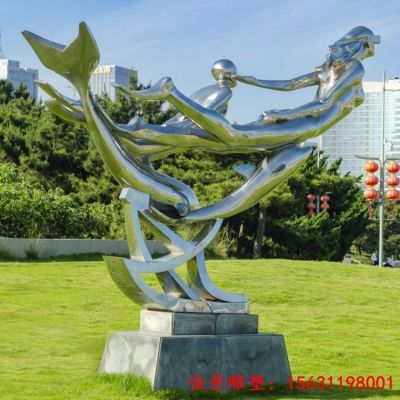 大型镜面不锈钢美人鱼雕塑