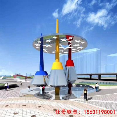 彩色景观不锈钢油漆刷子雕塑