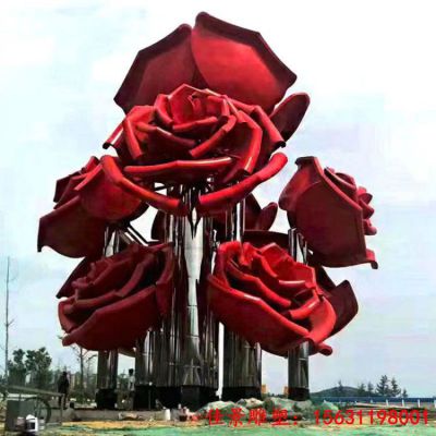 大型不锈钢玫瑰花雕塑