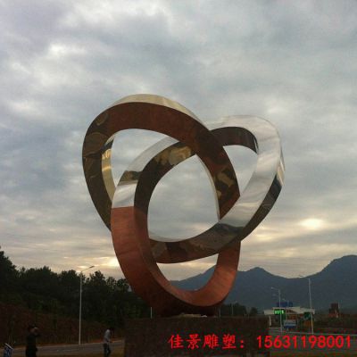 大型不锈钢镜面发光圆环雕塑