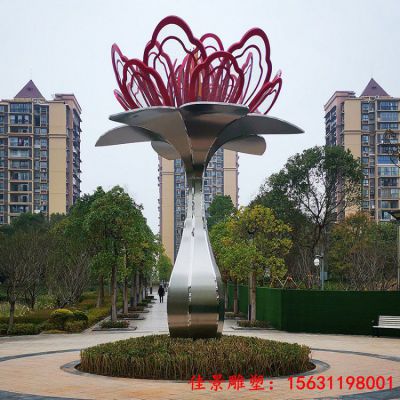校园不锈钢抽象绽放花朵雕塑