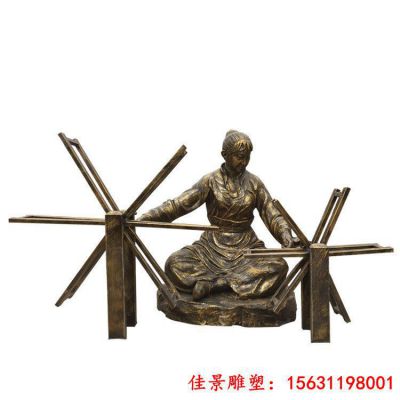 纺线人物铜雕传统民俗雕塑