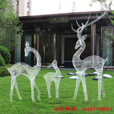 不锈钢园林动物镂空小鹿雕塑