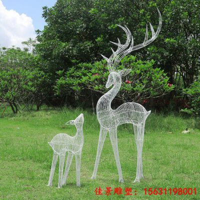 不锈钢镂空发光母子鹿雕塑