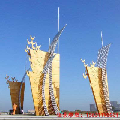 抽象不锈钢帆船雕塑