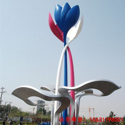不锈钢广场彩色花朵雕塑