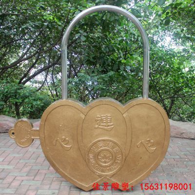 爱情主题雕塑铜雕同心锁造型摆件