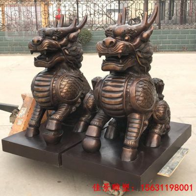 门口铸铜麒麟古代神兽雕塑