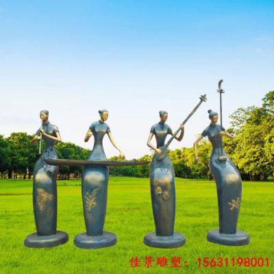 玻璃钢抽象吹拉弹唱人物雕塑